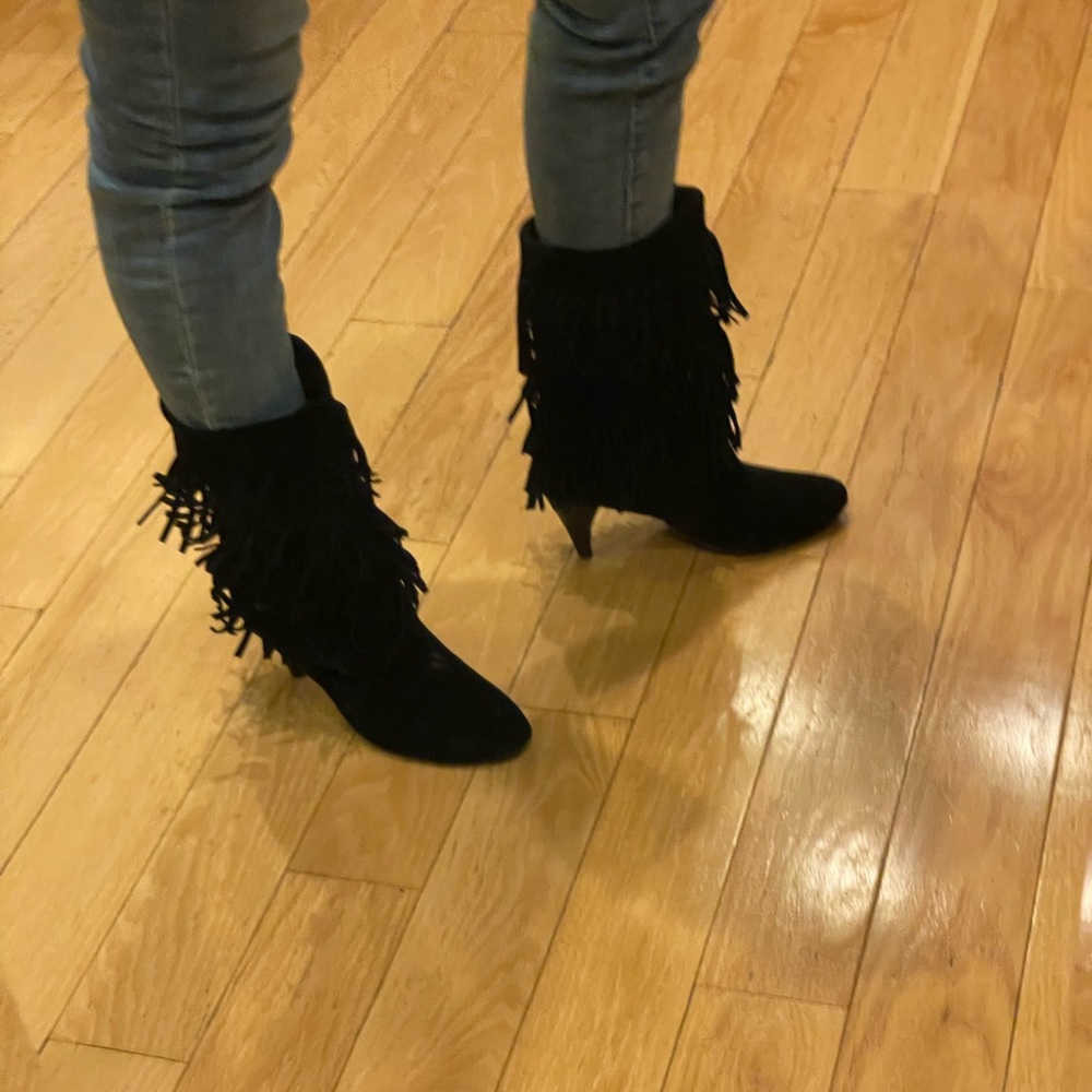 Fringe Black Suede Women's Boots - Picture 3 of 5